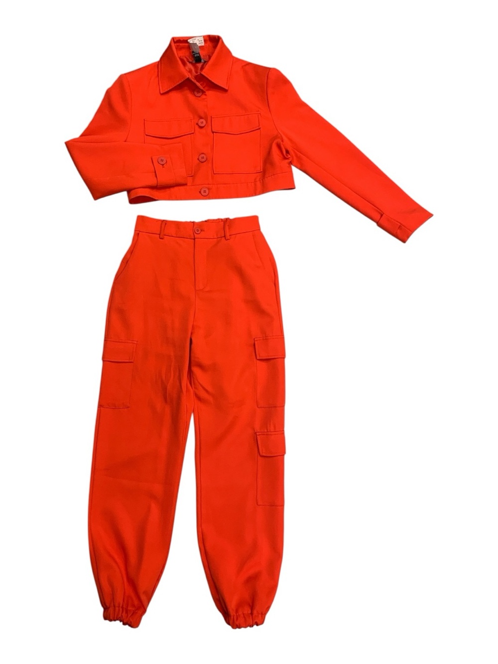 Forever 21 Bright Orange Cropped Cargo Jacket & High-Waist Cargo Joggers Set